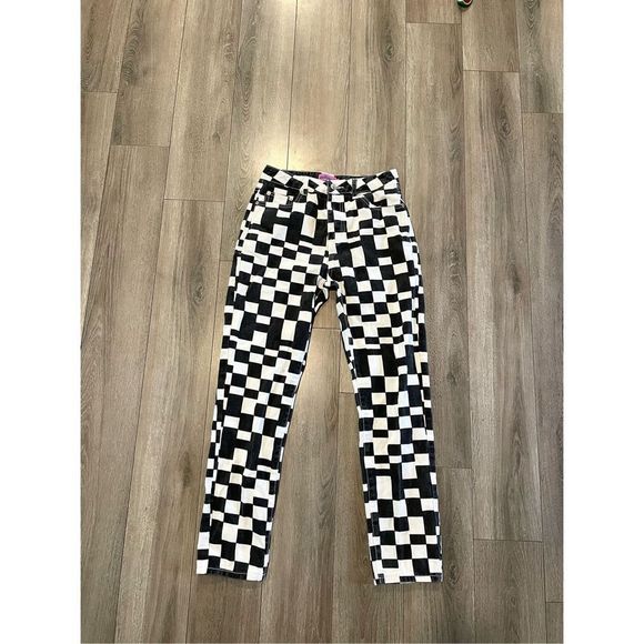 Edikted Women’s Checkered black and white jeans Sz Medium - Picture 1 of 7